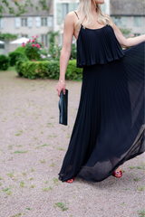 Long Pleated Dress in Black