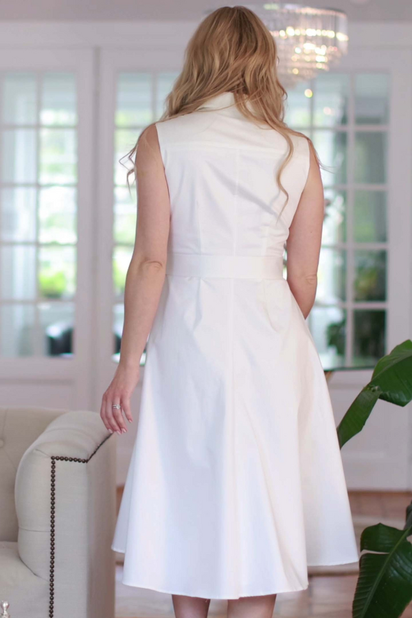 Cotton Sleeveless Shirt Dress in White