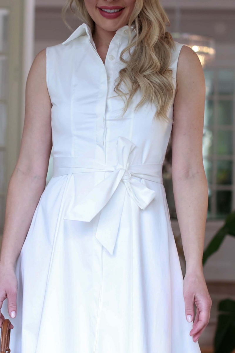 Cotton Sleeveless Shirt Dress in White