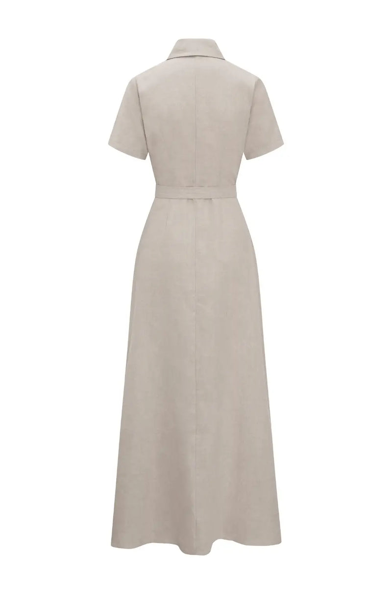 Short Sleeve Linen Maxi Dress in Biscuit – Anna Bey Shop