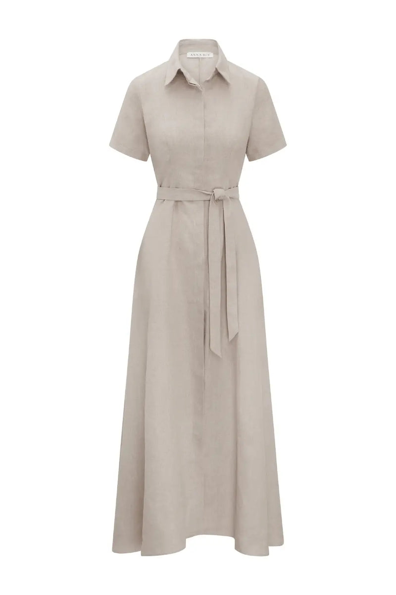 Short Sleeve Linen Maxi Dress in Biscuit – Anna Bey Shop