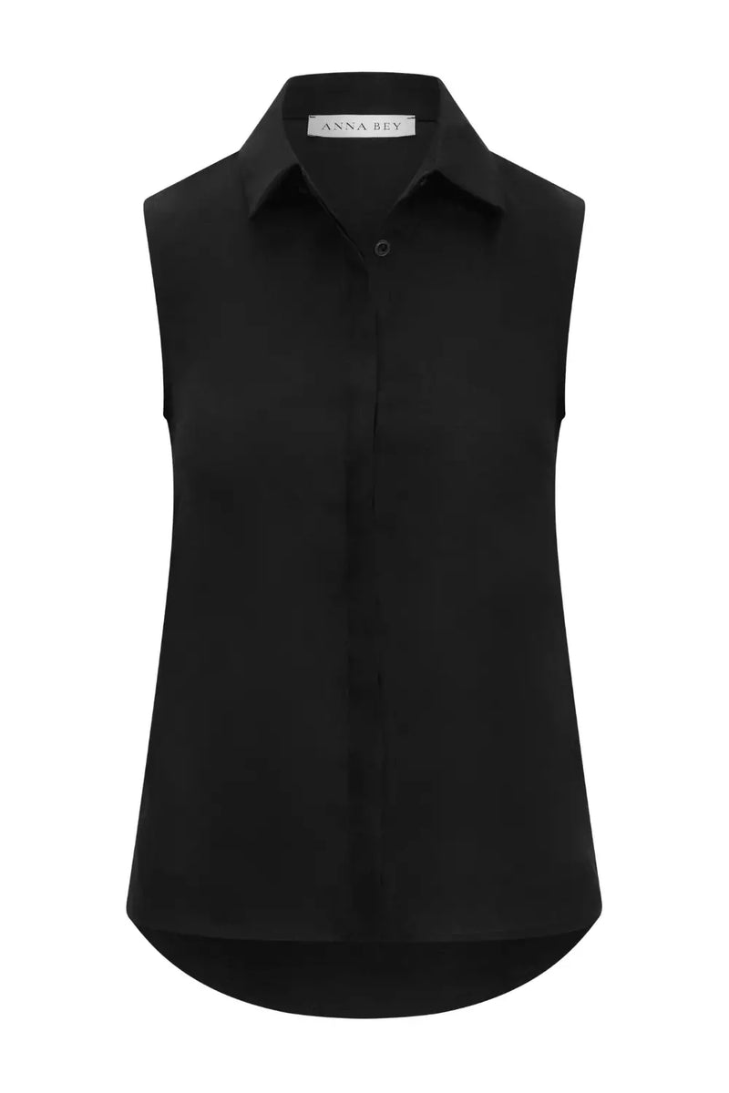 Black sleeveless collared sales shirt