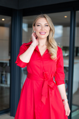 Anna's Signature Cotton Shirt Dress in Red
