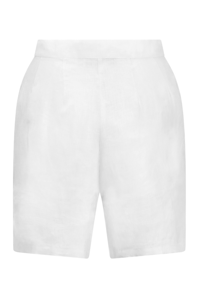 Back of relaxed linen shorts in white